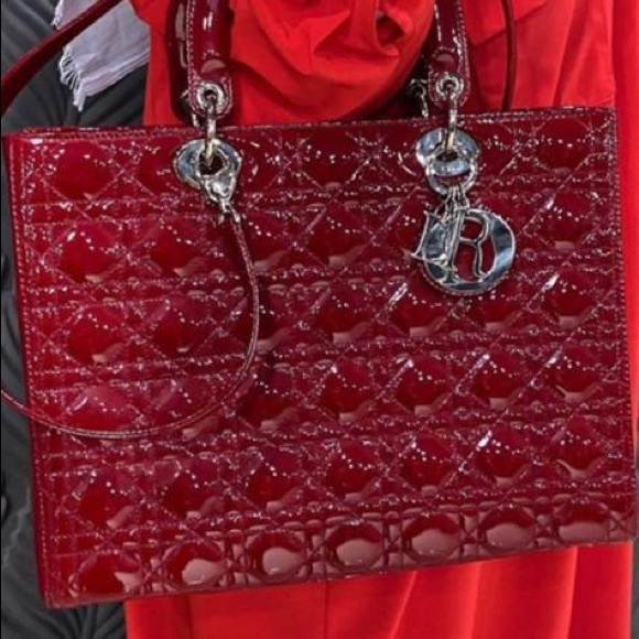 Large Lady Dior Red Patent leather - Picture 3 of 11